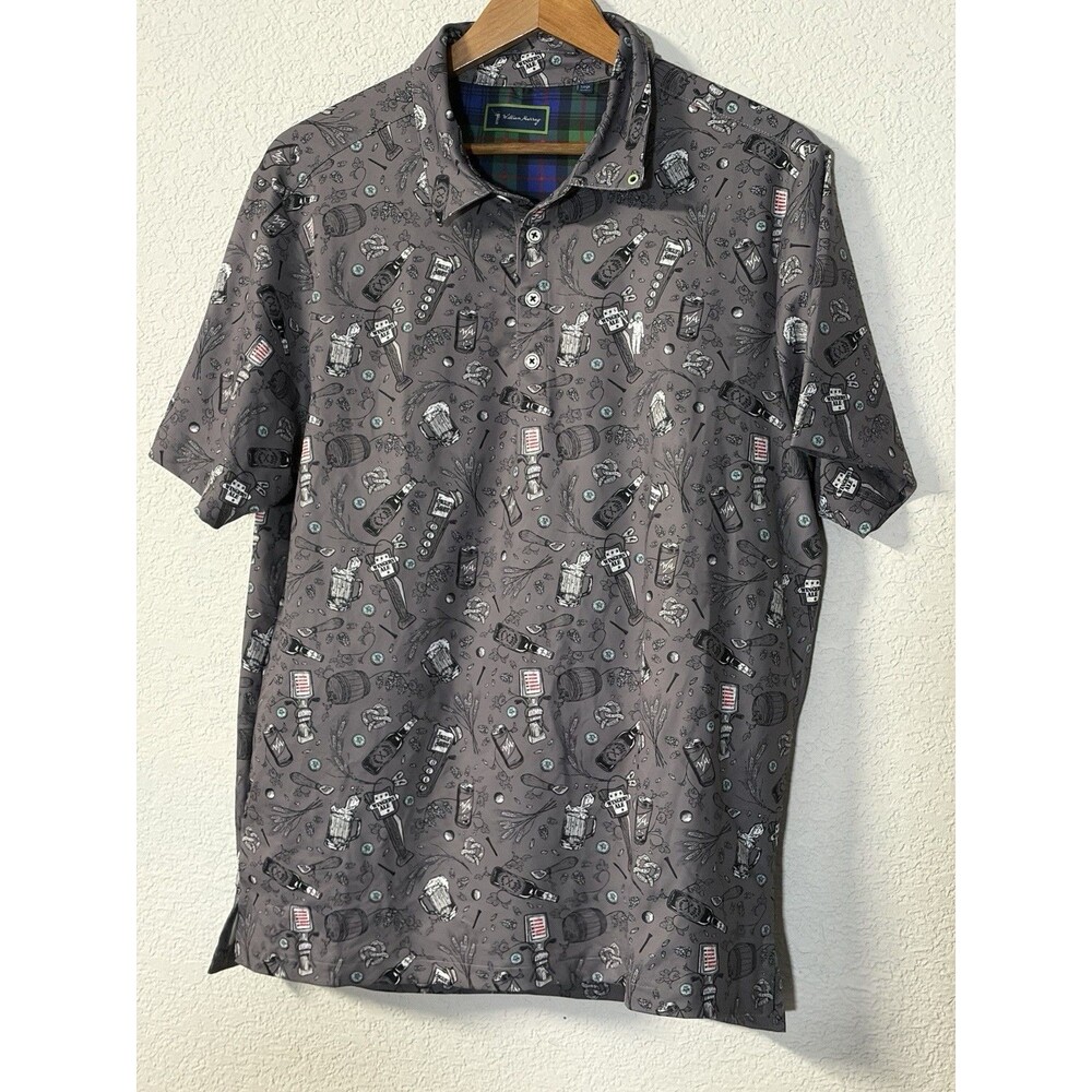 Glasses of Beer Print Performance William Murray Golf Polo Shirt Men's Size L